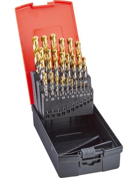 Jgo broca espiral DIN338 HSS TiN-TIP 1,0-10,5mm 0,5mm aumento + broca agjo roscado FORMAT