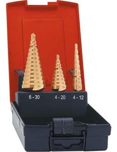 Jgo brocas escalonadas HSS TiN 4-12/4-20/6-30mm FORMAT